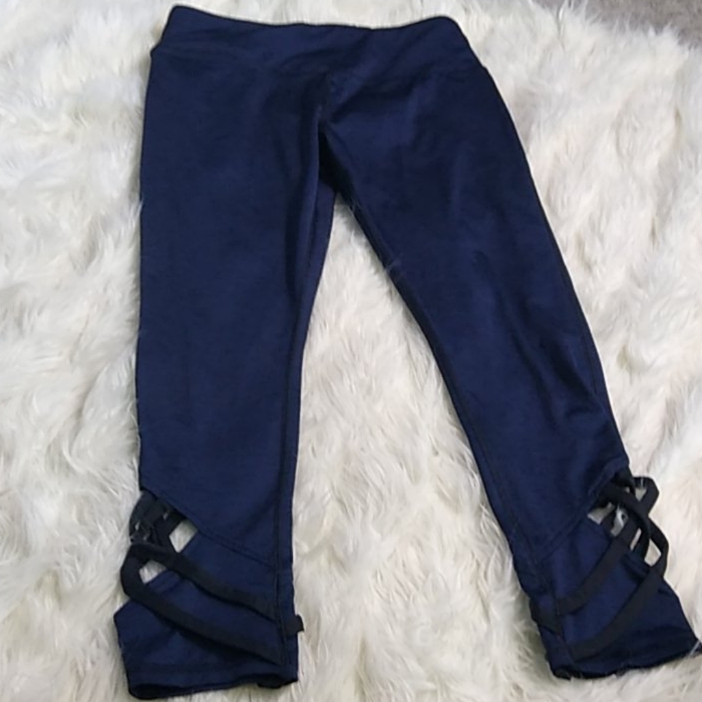 Maurices Dark Blue Cut Out Criss Cross Athletic Leggings  szM #419 - Picture 2 of 6